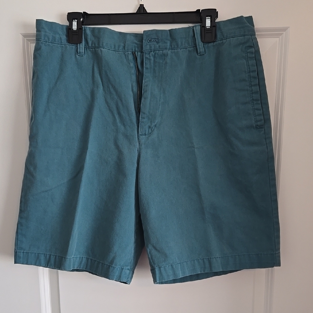Izod Men's Blueish Green Flat Front Shorts